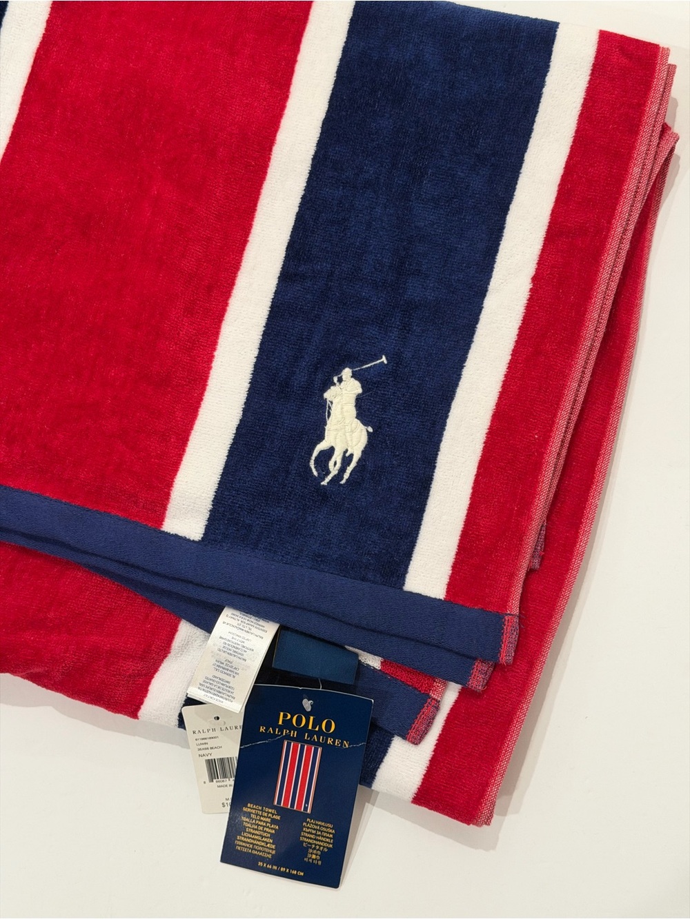 Polo Ralph Lauren LUWIN Beach towel 35x66 striped navy red - NEW